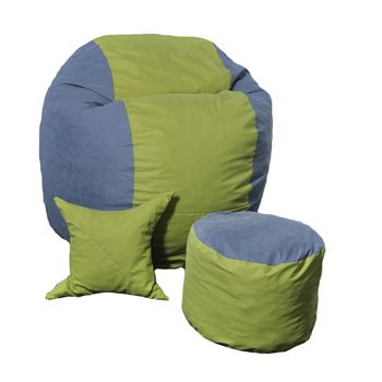 Set fotoliu puf pentru copii matusalem + otoman + perna decorativa - green patch cu fulgi de burete memory mix