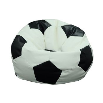 Fotoliu (mediu) minge telstar xl - black & white (piele eco) umplut cu perle polistiren (fotoliu minge marca pufrelax)