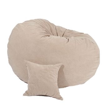 Set fotoliu puf king size + perna decorativa - beige (gama plush honey) umplut cu fulgi de burete memory mix®