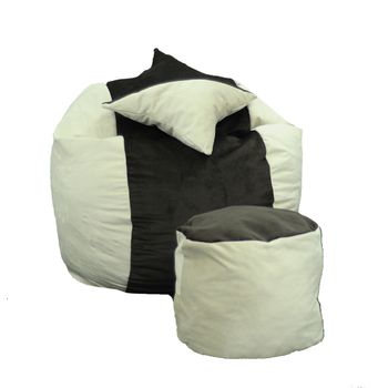 Set fotoliu matusalem+otoman+perna decorativa beige black velvet husa detasabila, pat, cu fulgi de burete memory mix,