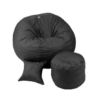 Set fotoliu puf matusalem + otoman + perna decorativa - denim umplut cu fulgi de burete memory mix®