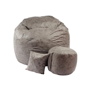 Set fotoliu pufrelax mare, king size otoman si perna decorativa, discover gray, textil, cu fulgi de burete memory mix