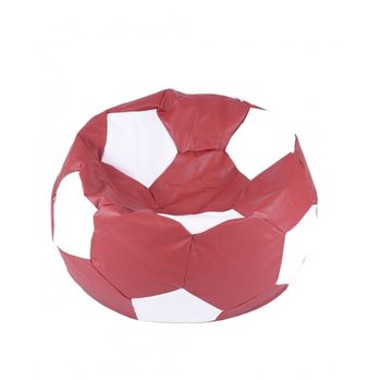 Fotoliu pentru copii (3-10 ani) minge telstar junior - red & white (piele eco) cu perle polistiren