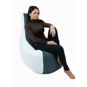 Fotoliu mediu, sunlounger evo - grey & white ( pu) umplut cu perle polistiren,