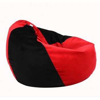 Fotoliu pufrelax tip sac nirvana gigant textil, black & red, husa detasabila, umplut cu perle polistiren