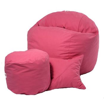 Set fotoliu puf pentru copii (5-16 ani) matusalem + otoman + perna decorativa - pink cu fulgi de burete memory mix