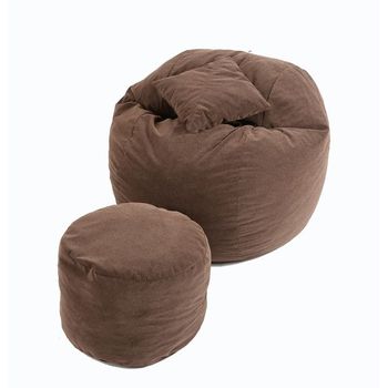 Set fotoliu puf matusalem + otoman + perna decorativa - brown muffin (gama plush honey) cu fulgi de burete memory mix