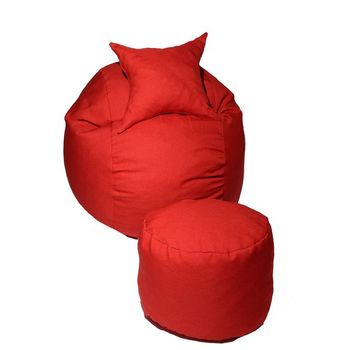 Set fotoliu puf pentru copii matusalem + otoman + perna decorativa - montana red cu fulgi de burete memory mix