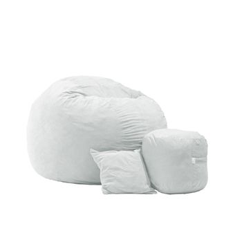 Set fotoliu puf king size xl + otoman + perna decorativa - angora grey umplut cu fulgi de burete memory mix