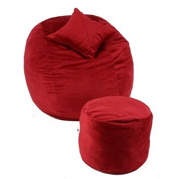 Set fotoliu puf matusalem + otoman + perna decorativa - red diamond (gama plush honey) cu fulgi de burete memory mix