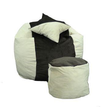 Set fotoliu puf pentru copii matusalem + otoman + perna decorativa - beige black velvet cu fulgi de burete memory mix