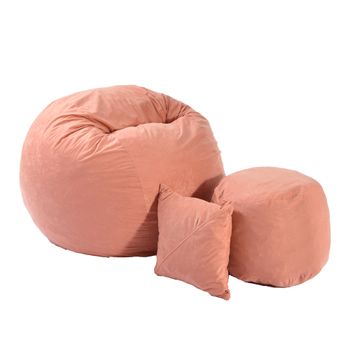 Fotoliu pufrelax king size, otoman si perna decorativa salmon ( textil) umplut cu fulgi de burete memory mix