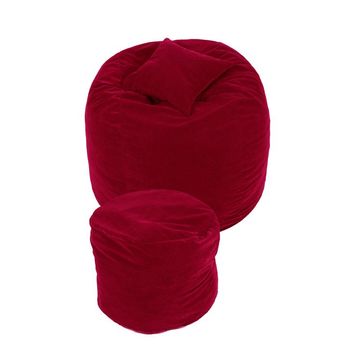 Set fotoliu puf pentru copii matusalem + otoman + perna decorativa - bloody red cu fulgi de burete memory mix