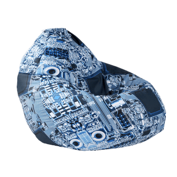 Fotoliu puf tip sac nirvana grande, motherboard, mediu-mare,imprimat, pretabil si la exterior, cu perle polistiren