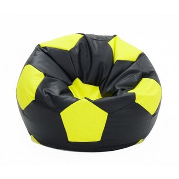 Fotoliu pentru copii (3-10 ani) minge telstar junior - black & lime (piele eco) cu perle polistiren