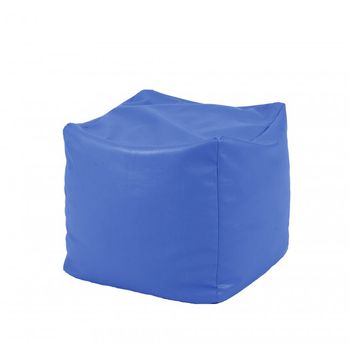 Fotoliu mic, taburet cub xl - albastru (piele eco) umplut cu perle polistiren,
