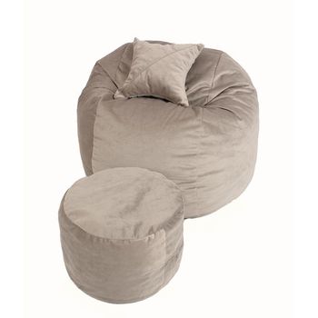 Set fotoliu puf matusalem + otoman + perna decorativa - old oak (gama plush honey) cu fulgi de burete memory mix