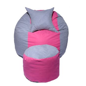 Set fotoliu puf pentru copii matusalem + otoman + perna decorativa - pink stripe cu fulgi de burete memory mix