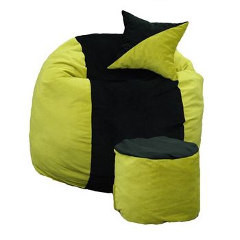 Set fotoliu puf pentru copii matusalem + otoman + perna decorativa - black&green cu fulgi de burete memory mix