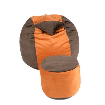 Set fotoliu matusalem+otoman+perna decorativa - orange & cinnamon husa detasabila, pat, cu fulgi de burete memory mix