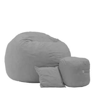 Fotoliu pufrelax king size + otoman + perna decorativa - grey umplut cu fulgi de burete memory mix®