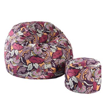 Set fotoliu puf matusalem si otoman flower power ( textil), umplut cu fulgi de burete memory mix