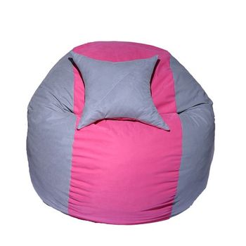 Set fotoliu puf pentru copii (5-16 ani) matusalem + perna decorativa - pink stripe cu fulgi de burete memory mix