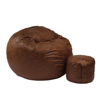 Set fotoliu pufrelax mare, king size cu otoman, iced coffee, textil, umplut cu fulgi de burete memory mix