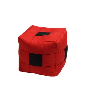 Fotoliu mic, taburet cub - black spotted cube (pretabil si la exterior), umplut cu perle polistiren,