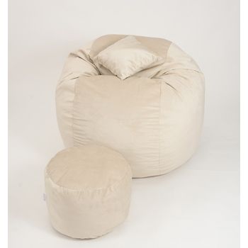 Fotoliu king size xl cu otoman si perna decorativa, beige gama plush honey umplut cu fulgi de burete memory mix