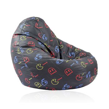 Fotoliu puf tip sac nirvana grande, game on, imprimat, pretabil si la exterior, umplut cu perle polistiren