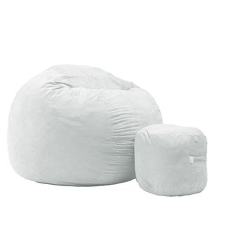 Set fotoliu puf matusalem + otoman - angora grey umplut cu fulgi de burete memory mix