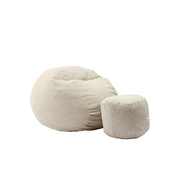 Set fotoliu puf matusalem + otoman - beige brulee ( rustic) umplut cu fulgi de burete memory mix