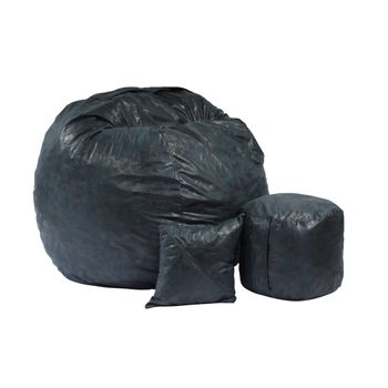 Set fotoliu pufrelax mare, king size otoman si perna decorativa, before dawn, textil, cu fulgi de burete memory mix