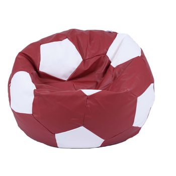 Fotoliu (mediu) minge telstar xl - red & white (piele eco) umplut cu perle polistiren (fotoliu minge marca pufrelax)