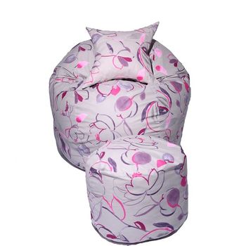 Set fotoliu puf pentru copii matusalem + otoman + perna decorativa - flower buds cu fulgi de burete memory mix