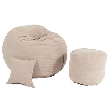 Set fotoliu puf pentru copii (5-16 ani) matusalem + otoman + perna decorativa - beige cu fulgi de burete memory mix