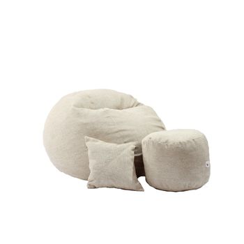 Set fotoliu puf matusalem + otoman + perna decorativa - beige brulee ( rustic) umplut cu fulgi de burete memory mix