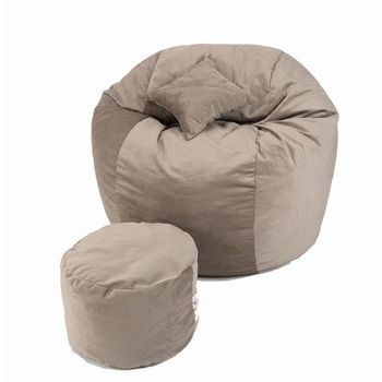 Set fotoliu puf king size + otoman + perna decorativa - old oak (gama plush honey) cu fulgi de burete memory mix