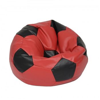 Fotoliu pentru copii (3-10 ani) minge telstar junior - red & black (piele eco) cu perle polistiren