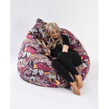 Fotoliu pufrelax king size si perna decorativa flower power ( textil), umplut cu fulgi de burete memory mix