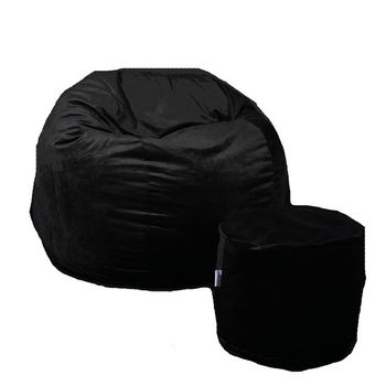Set fotoliu puf matusalem + otoman - black velvet (gama plush honey) umplut cu fulgi de burete memory mix®