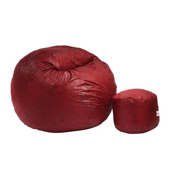 Set fotoliu pufrelax mare, king size cu otoman, cranberry, textil, umplut cu fulgi de burete memory mix