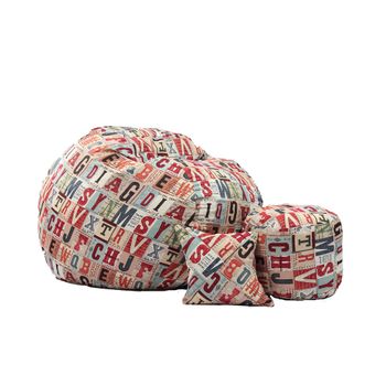 Set fotoliu pufrelax king size + otoman + perna decorativa - scrabble ( rustic high) cu fulgi de burete memory mix