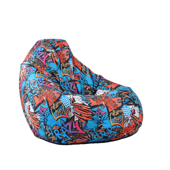 Fotoliu puf tip sac nirvana grande,street art,imprimat,pretabil si la exterior,umplut cu perle polistiren