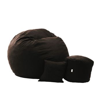 Fotoliu pufrelax king size, otoman si perna decorativa dark chocolate ( textil) umplut cu fulgi de burete memory mix