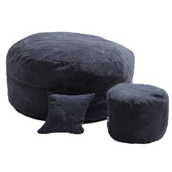 Set fotoliu puf king size + otoman + perna decorativa - dusty blue (gama plush honey) cu fulgi de burete memory mix
