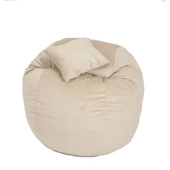 Set fotoliu puf matusalem + perna decorativa - beige (gama plush honey) umplut cu fulgi de burete memory mix®