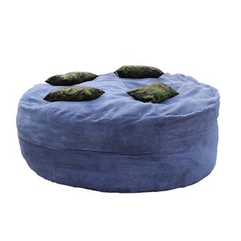 Set fotoliu pufrelax king size party +4 perne decorative - dusty blue cu fulgi de burete memory mix