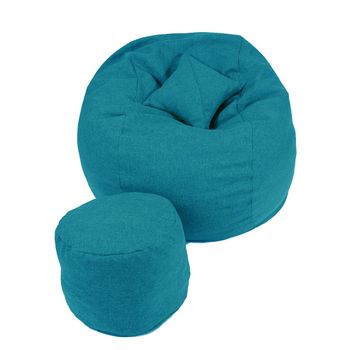 Set fotoliu puf king size + otoman + perna decorativa - blue sky (gama savana) umplut cu fulgi de burete memory mix®